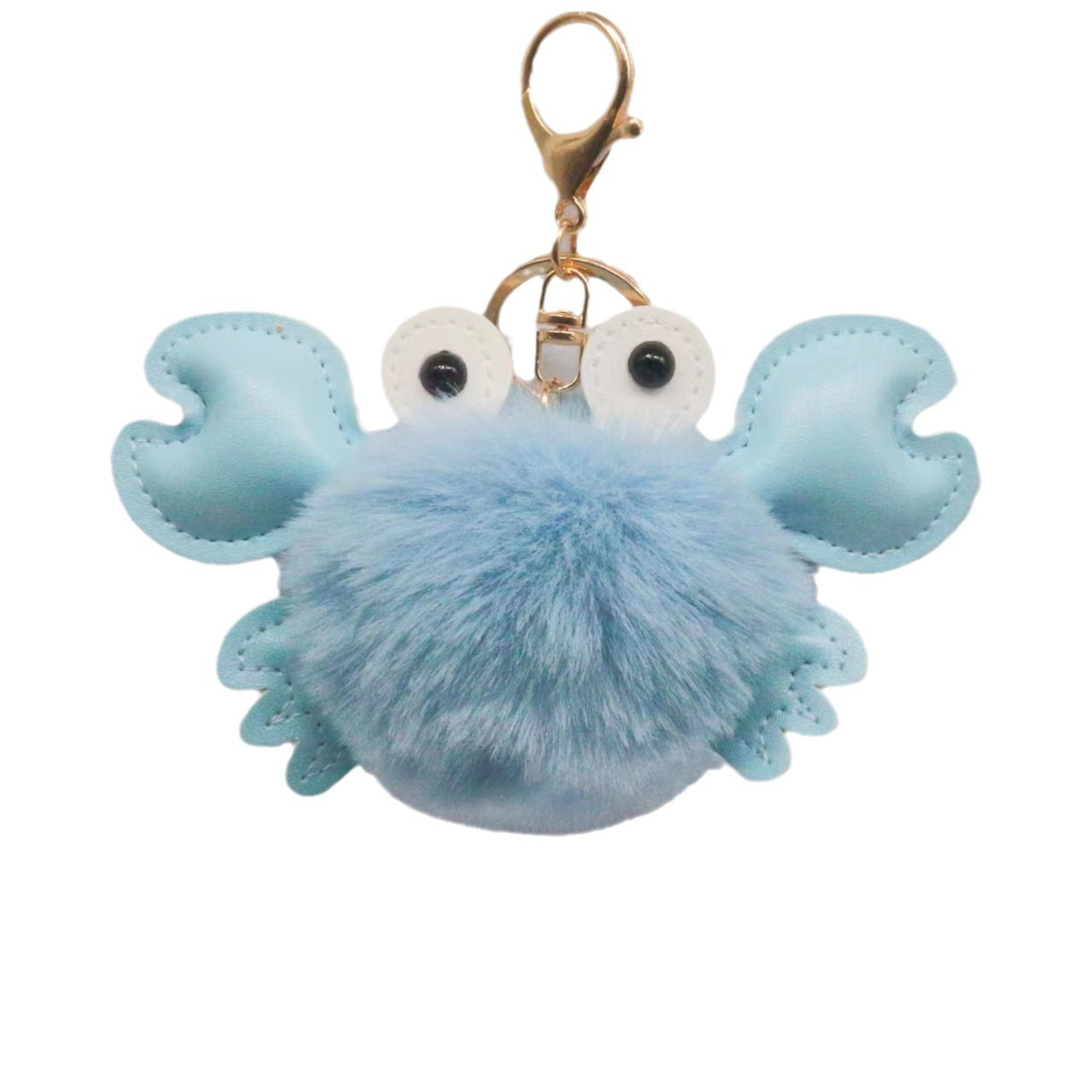 Blue crab-shaped keychain with a fluffy body