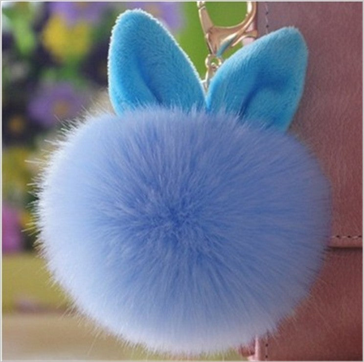 Blue fluffy keychain with bunny ears
