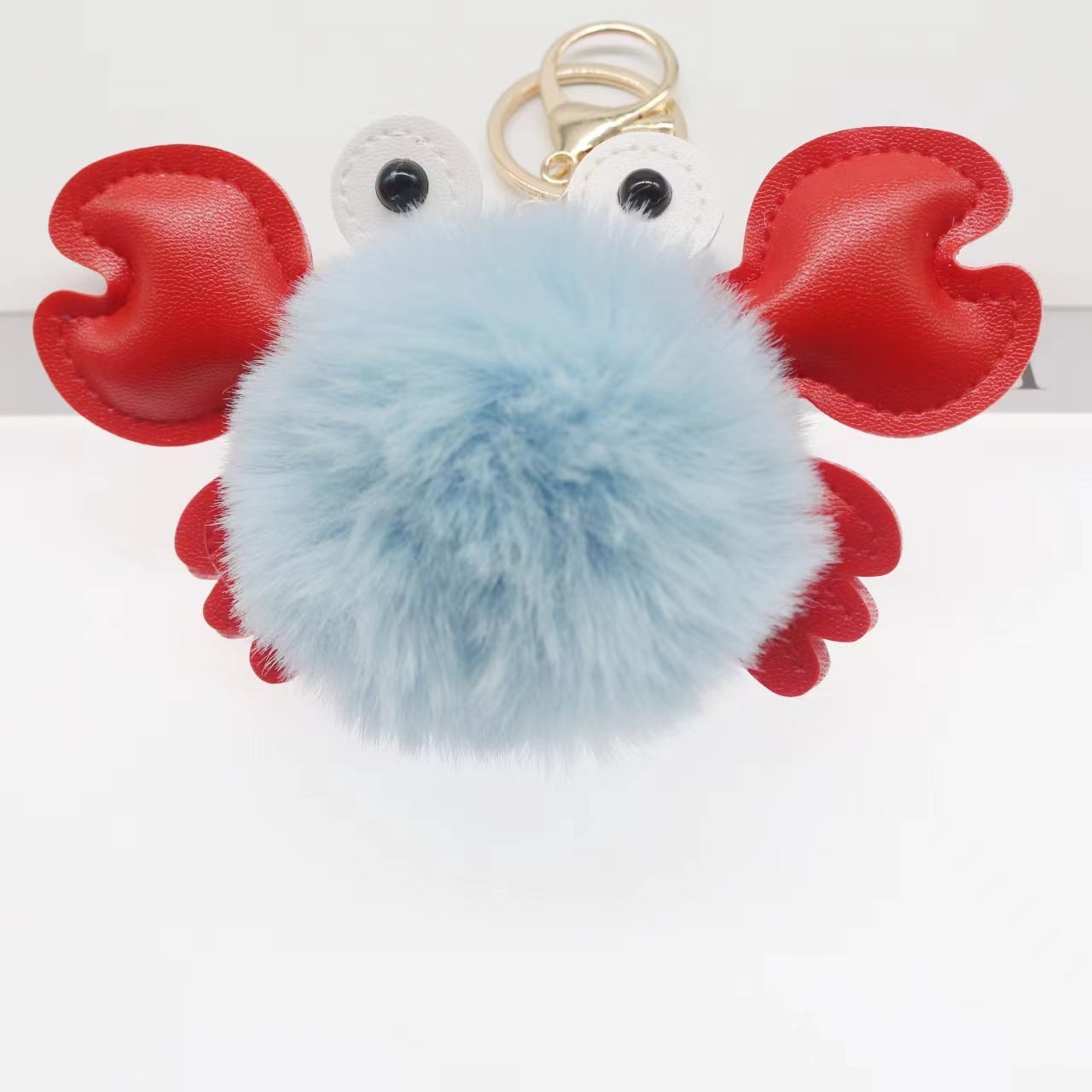 Cute cartoon crab keychain with plush ball