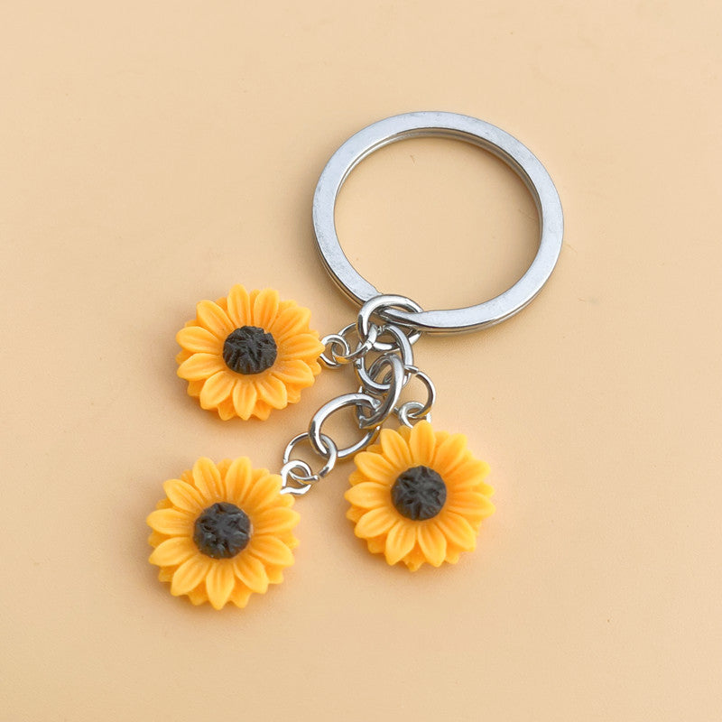 Cute yellow sunflower keychain pendant