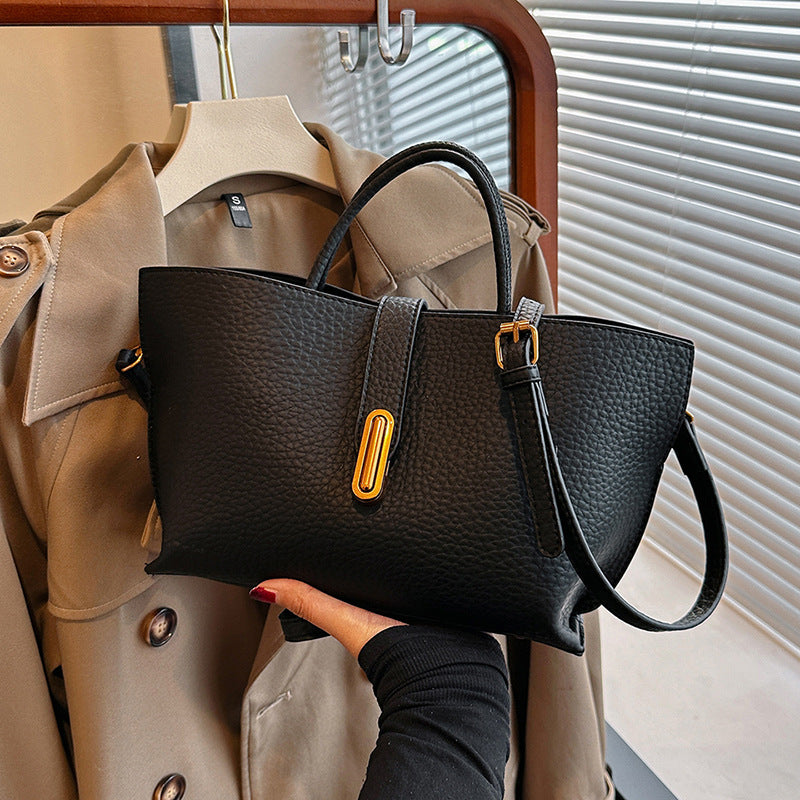 High-capacity litchi pattern shoulder bag for daily use