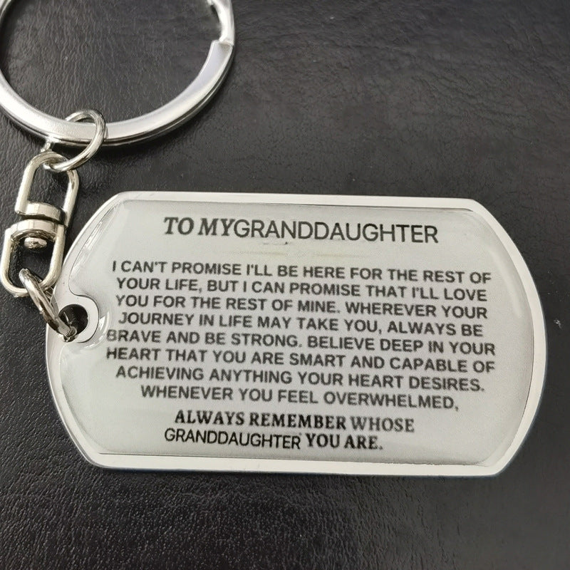 Keychain with engraved message to granddaughter