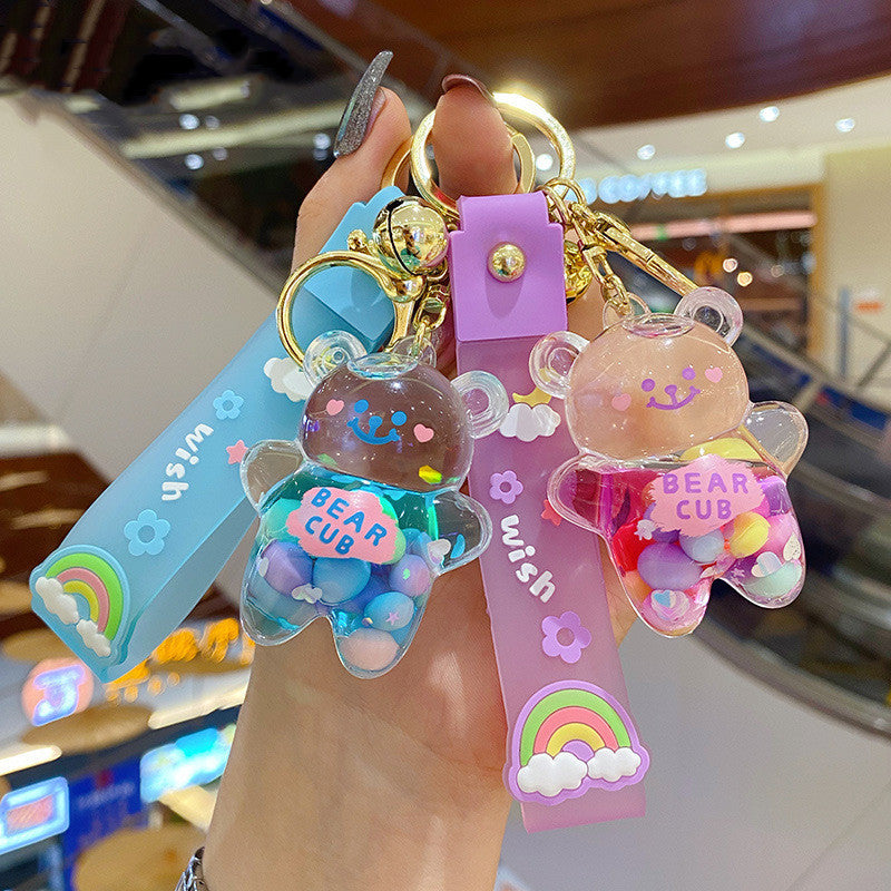Liquid oil bear keychain in pink