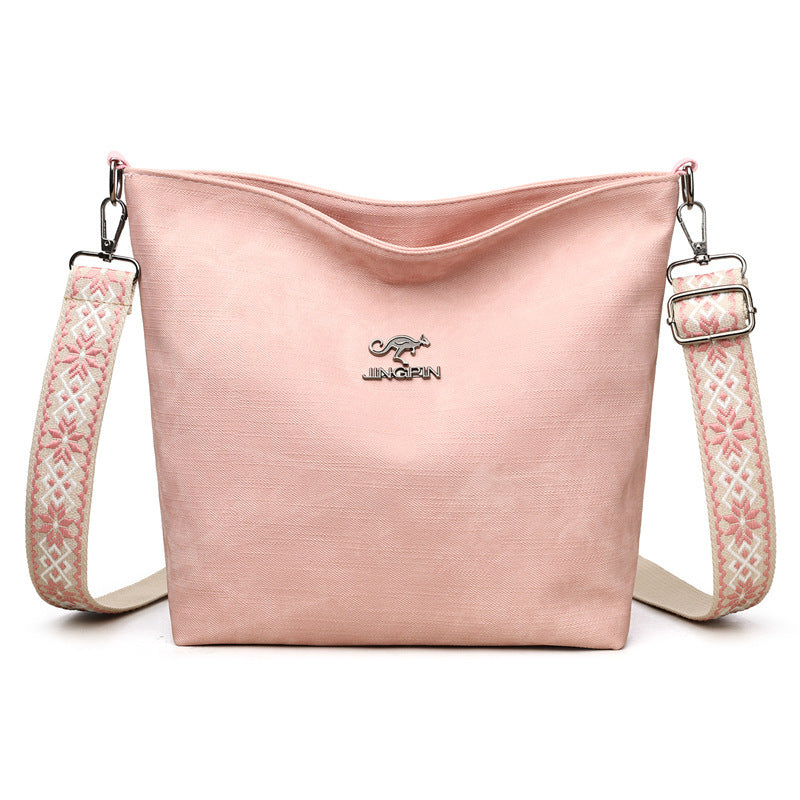 Pink PU leather shoulder crossbody bag with large capacity