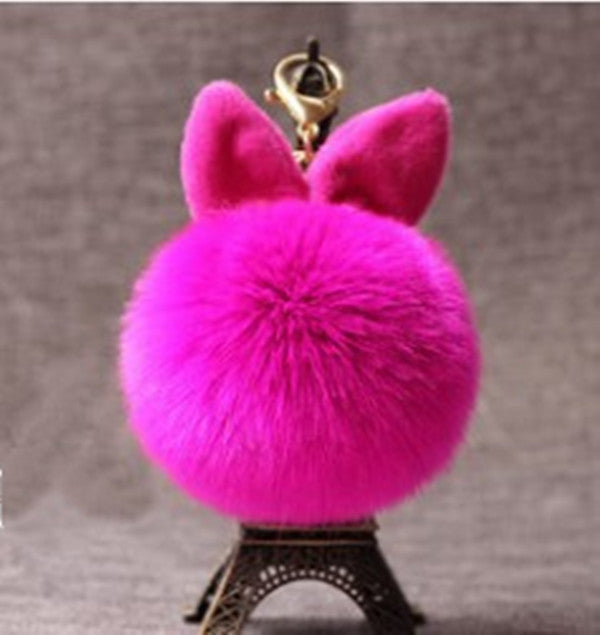 Pink fluffy keychain with bunny ears