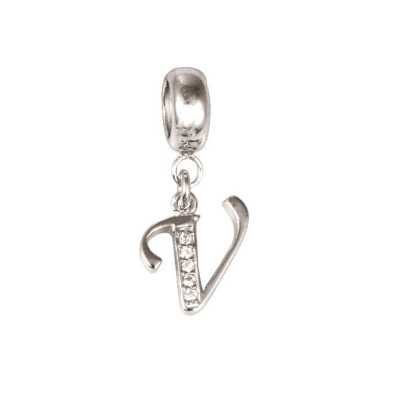 Silver charm with letter V