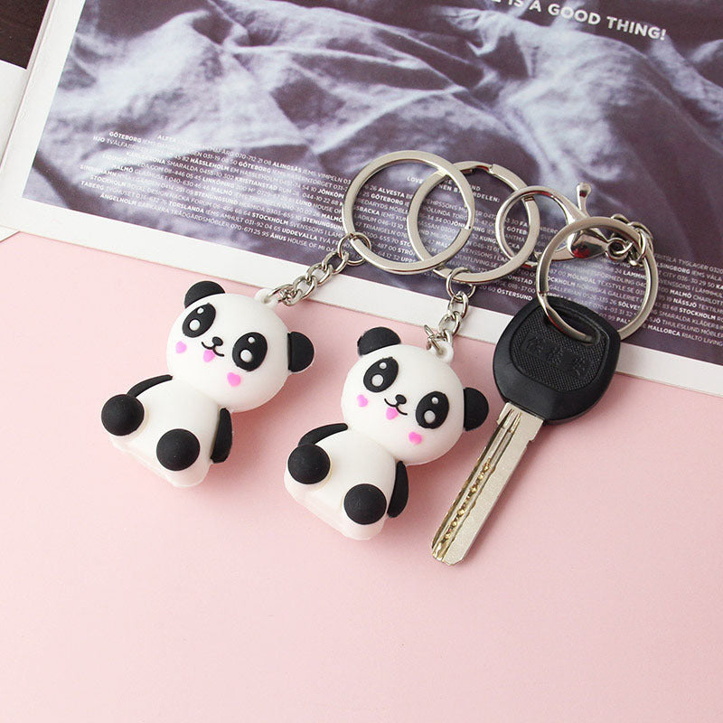 Soft PVC rubber panda with metal keyring