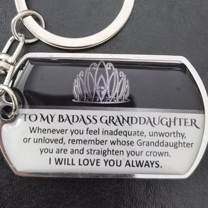 Stainless steel keyring with engraved message
