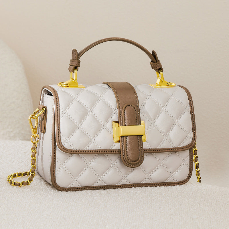 Side view of genuine leather autumn handbag