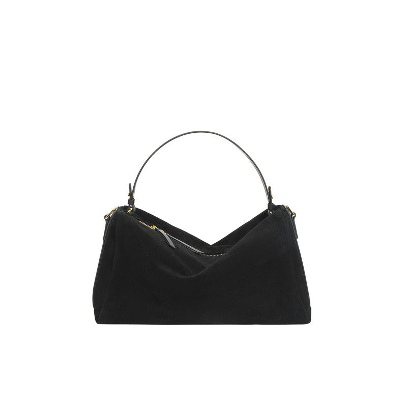 Black street-style cowhide handbag for women