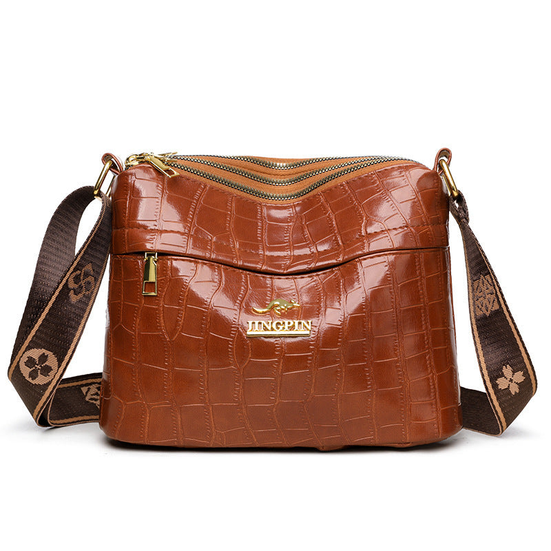 Brown PU leather large capacity women’s crossbody handbag