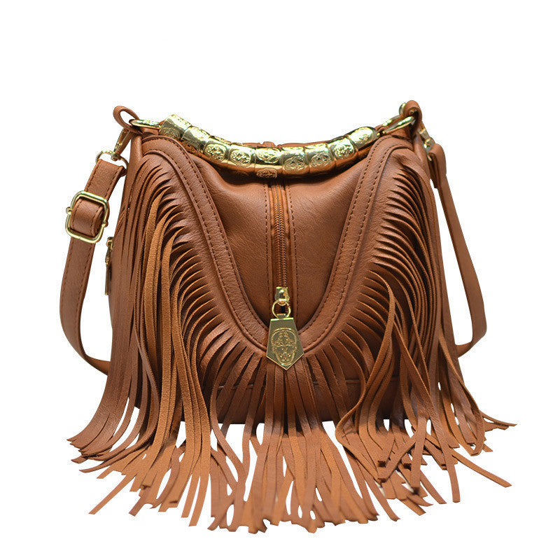 Brown PU leather shoulder messenger bag for women