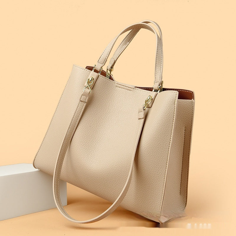 Brown soft PU leather women’s messenger tote bag