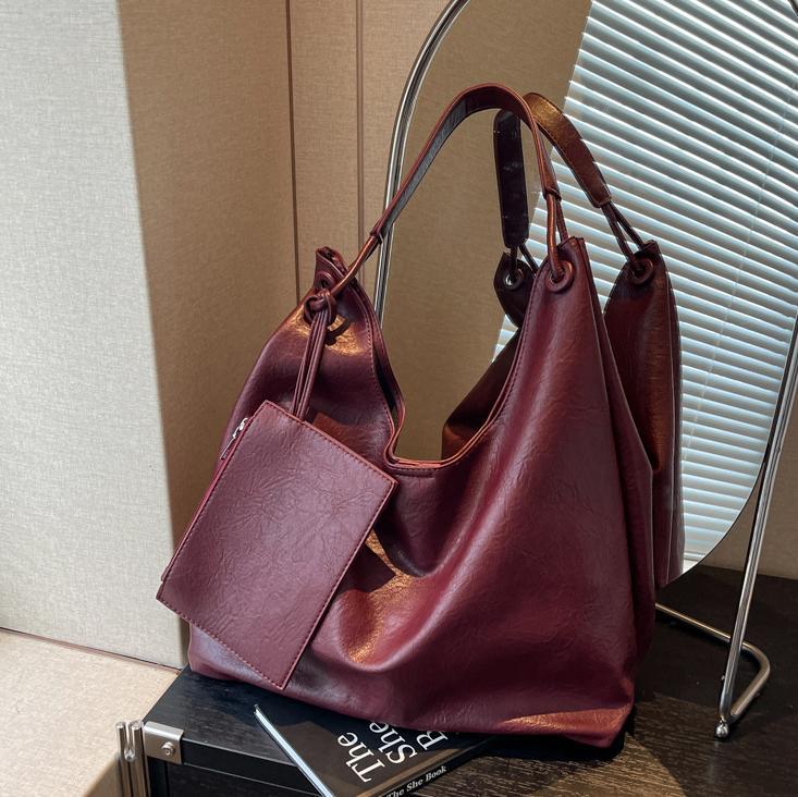 Brown minimalist PU leather shoulder bag