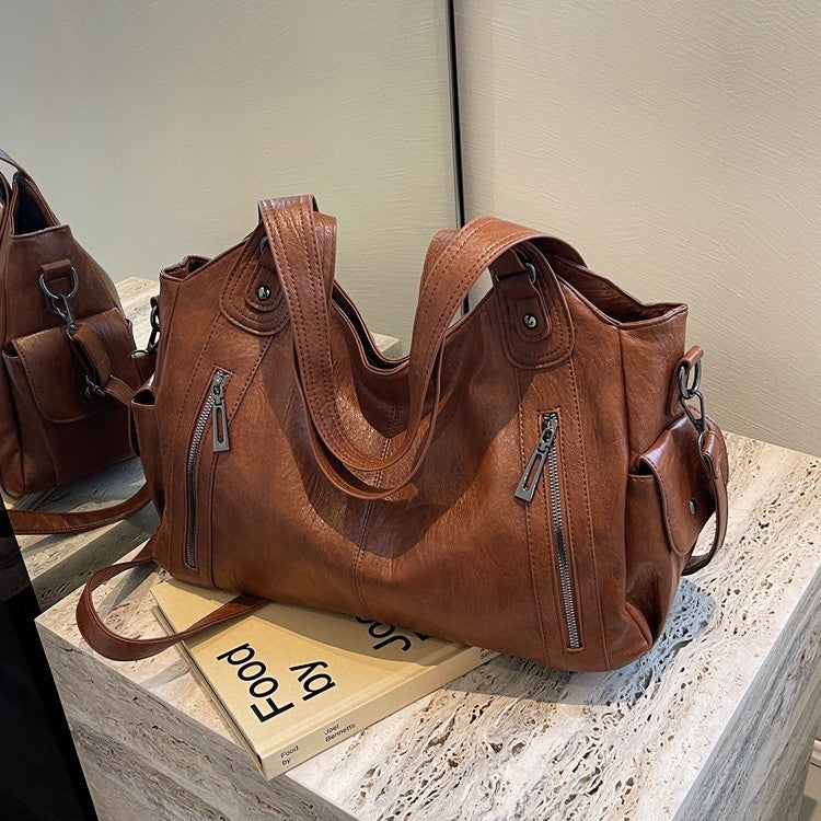 Large brown PU handbag for winter fashion