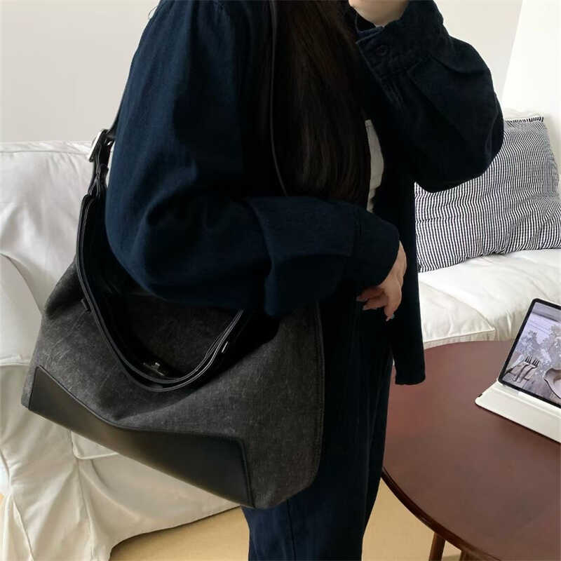 Small camel canvas leather patchwork bag