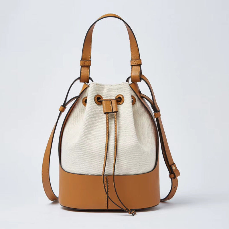 Canvas drawstring bucket bag for women