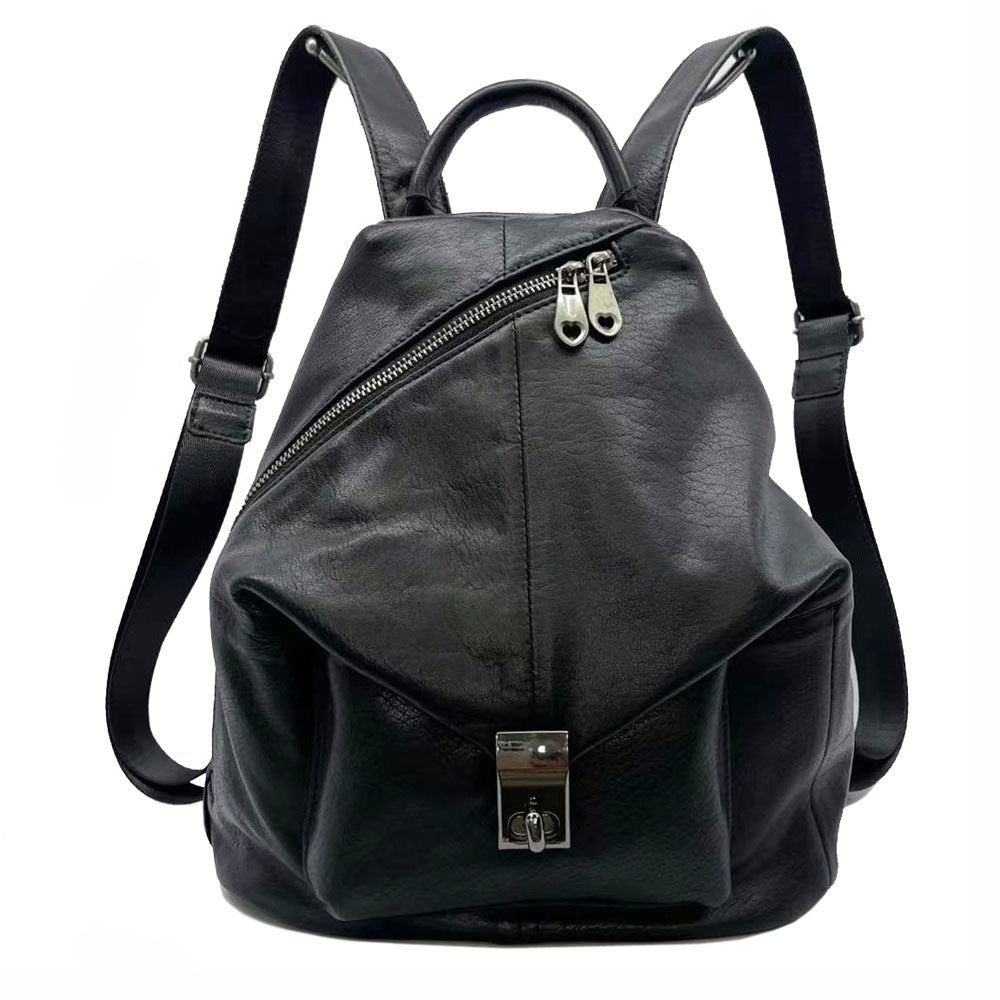 Black soft leather backpack for women with all-match appeal