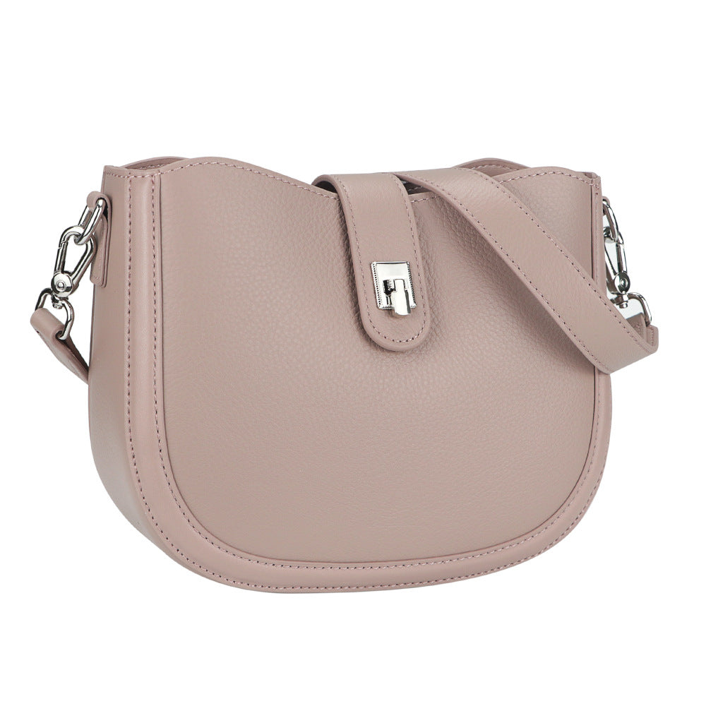 Compact leather saddle bag with double strap