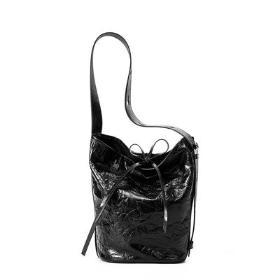 Black leather bucket bag