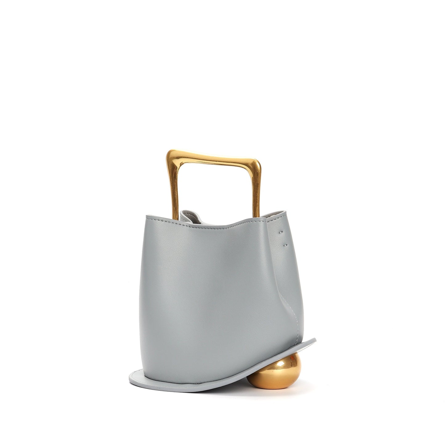 Lotus gray leather bag with elegant handle