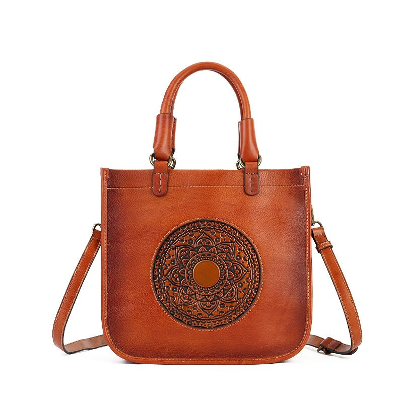 Vertical square cowhide shoulder and crossbody bag brown