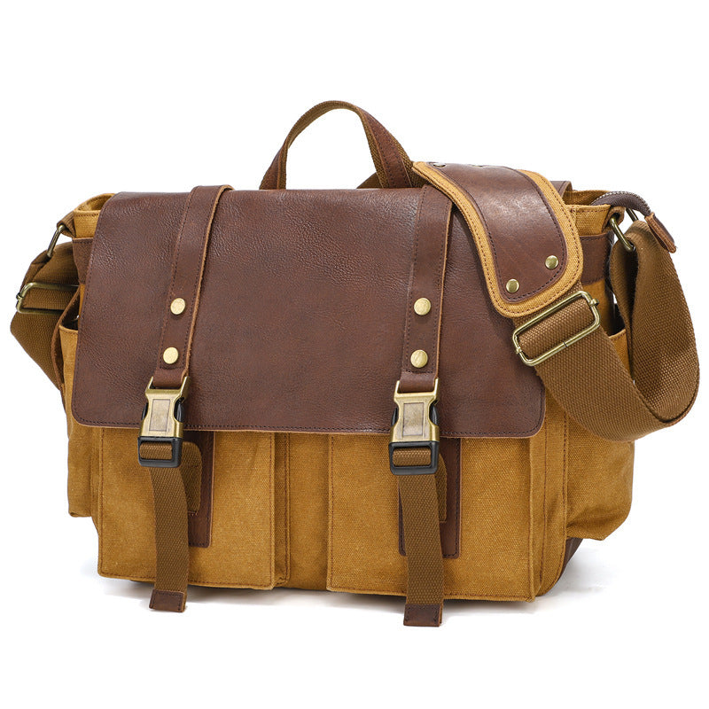 Studio display of waxed canvas crossbody bag in four color options