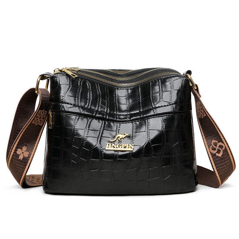 Black PU leather crossbody with crocodile texture for women