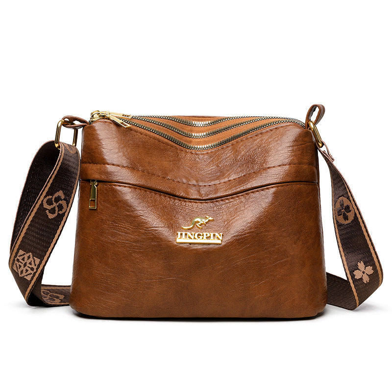 Crocodile pattern brown PU leather crossbody bag