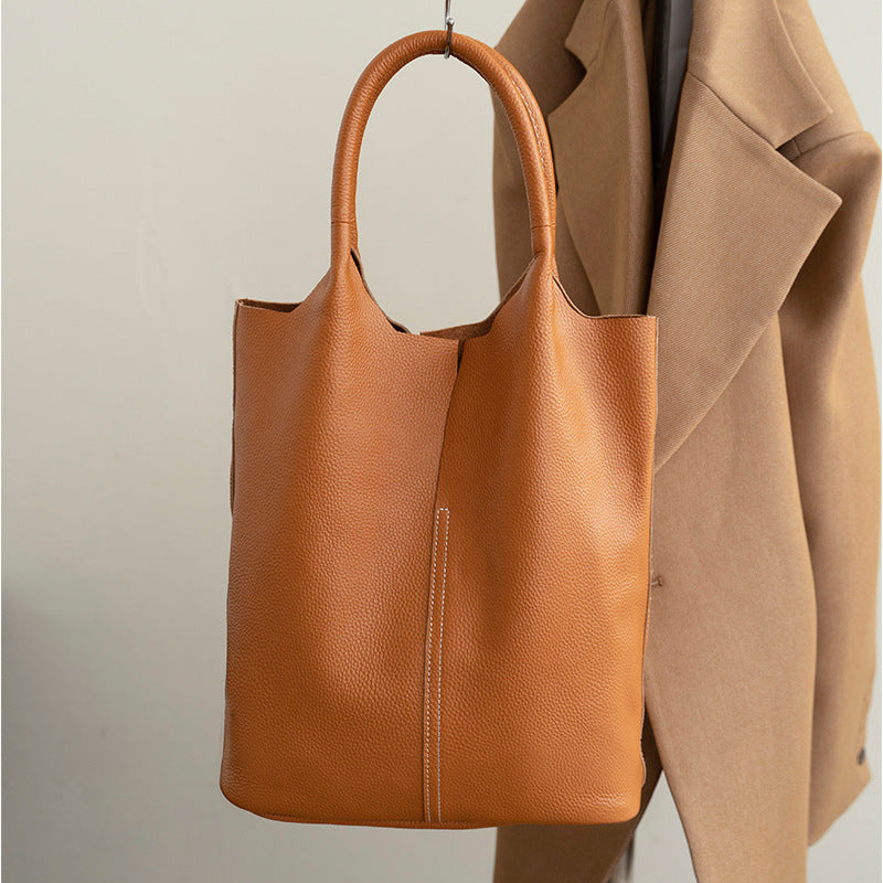 All-match soft cowhide tote for everyday use