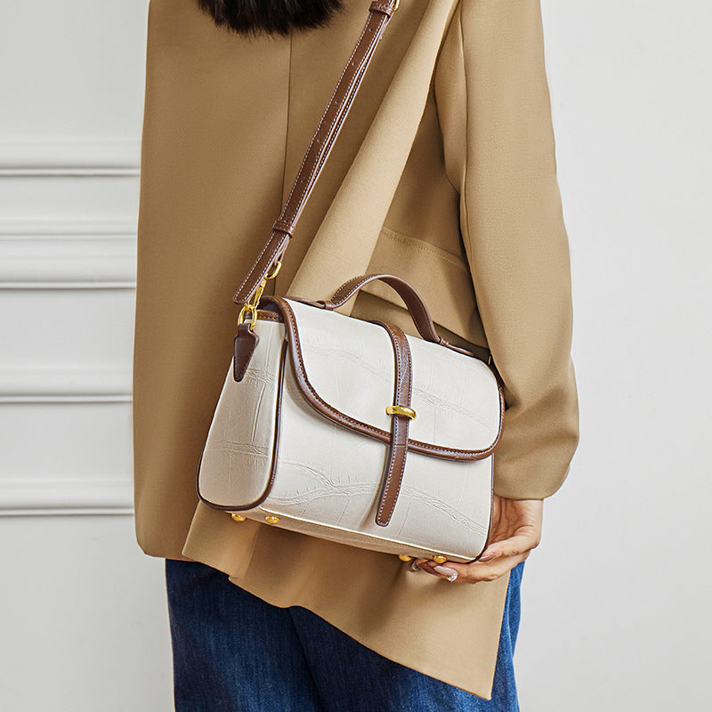 Women's retro leather shoulder bag with double joint straps