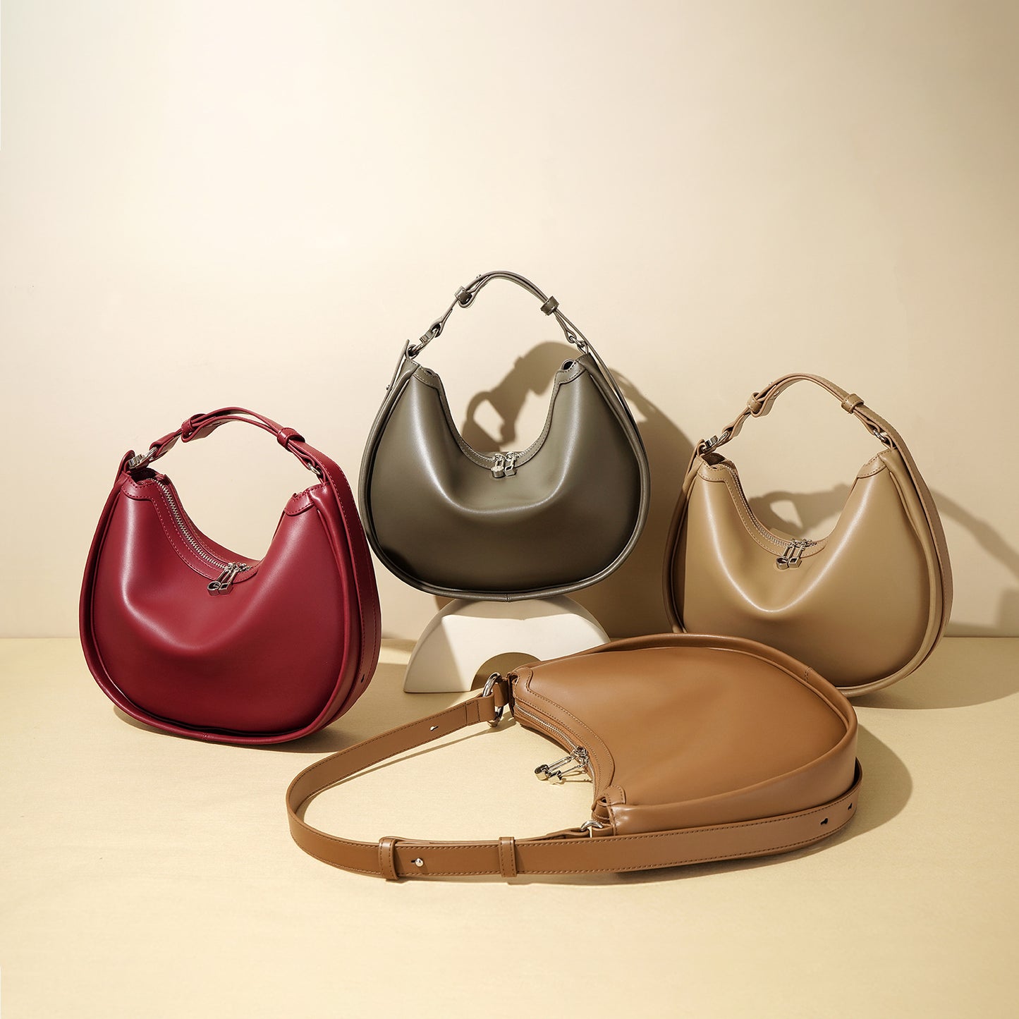 Black genuine leather dumpling shoulder bag
