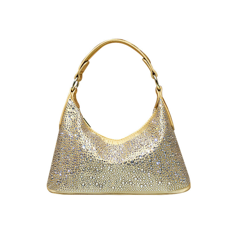 Silver PU leather clutch bag with rhinestones