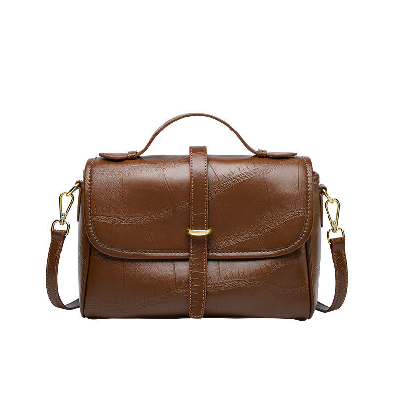Sea salt white with coffee leather bag with flap design