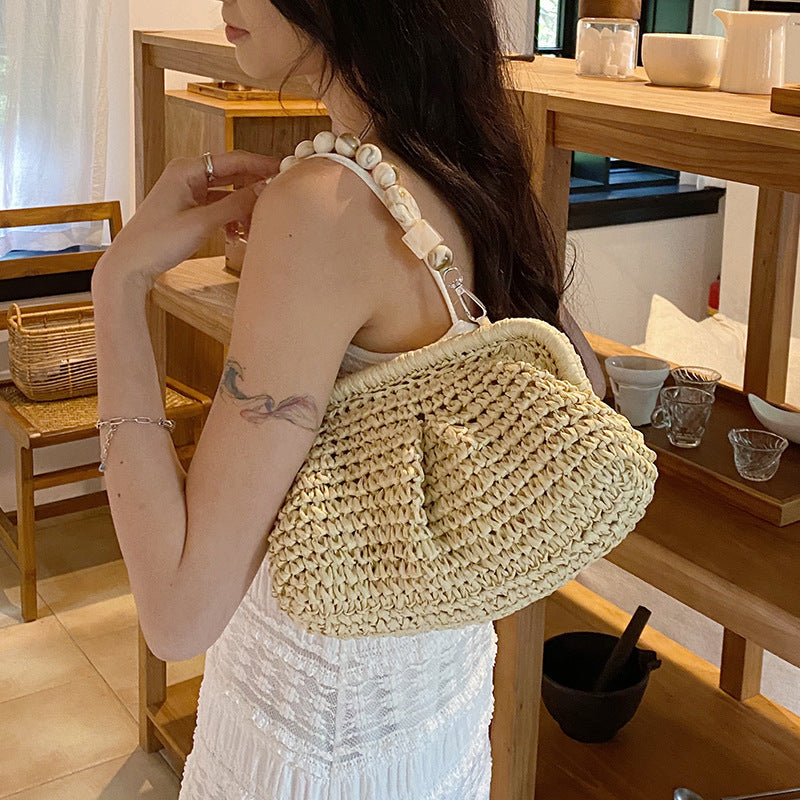Fresh and Sweet Woven Straw Handbag for Women - Versatile Travel Bag
