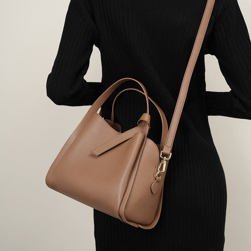 Genuine cowhide crossbody bucket bag