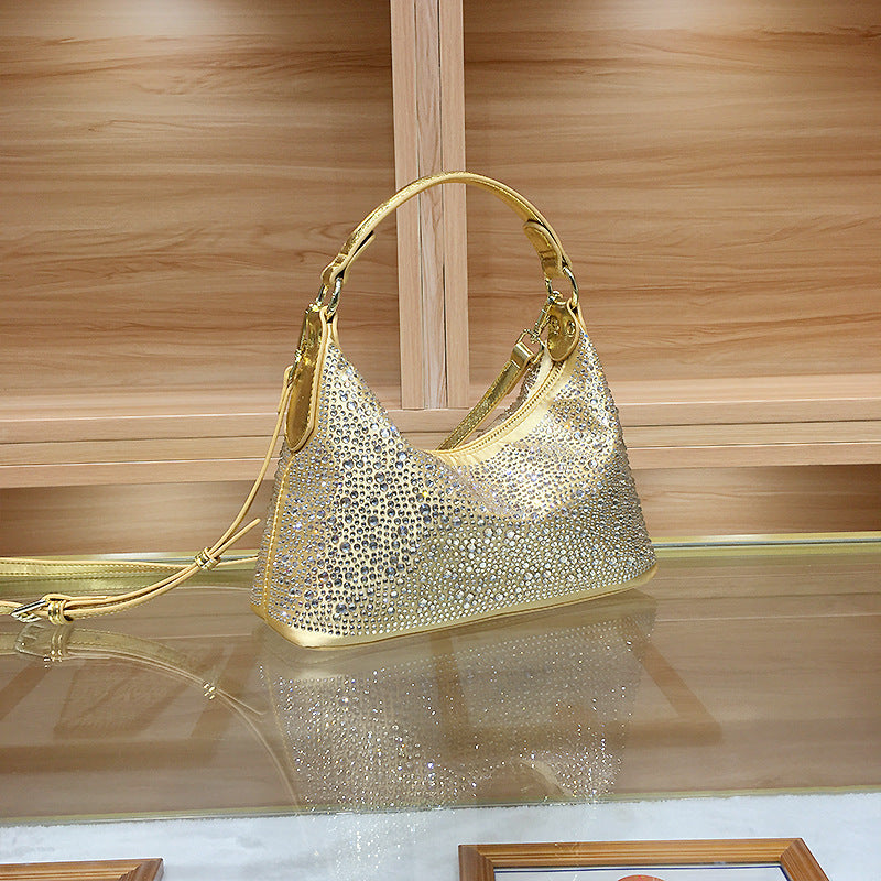 Glamorous women’s evening bag in PU leather with diamond detail