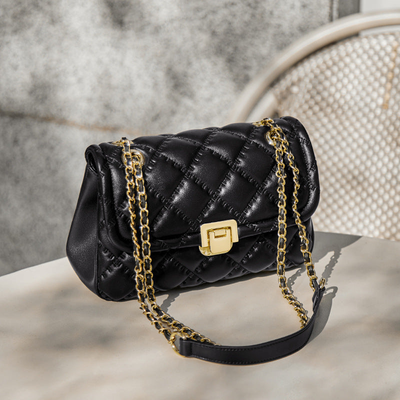 Horizontal square shape leather bag in compact size