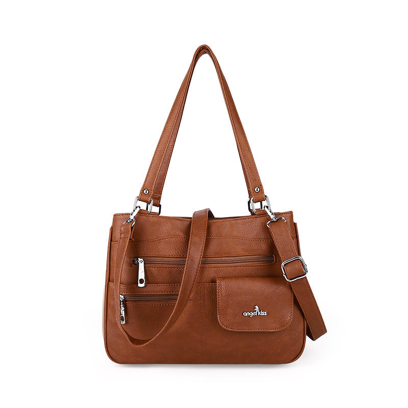 Back angle of horizontal square PU leather tote bag
