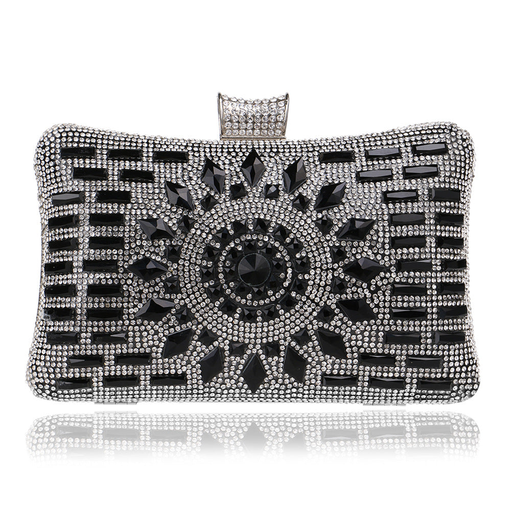 Interior view of luxury rhinestone diamond clutch with polyester lining