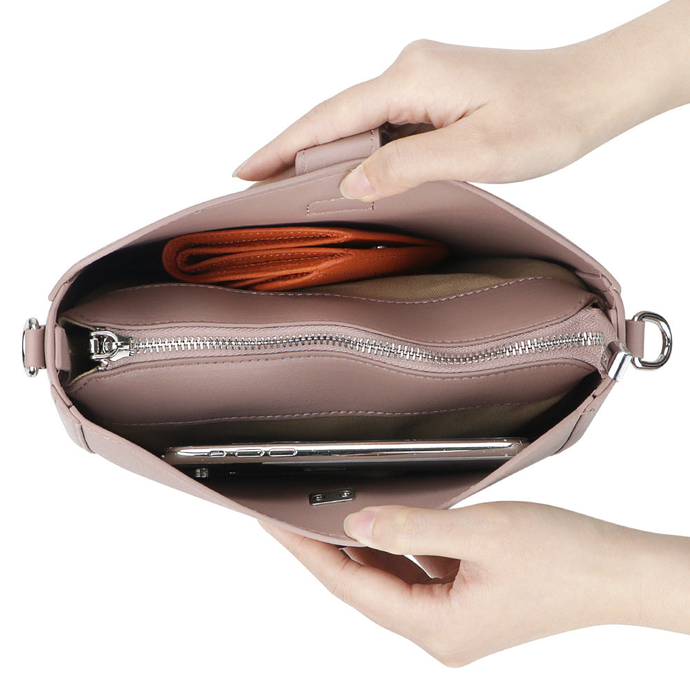 Khaki retro leather crossbody bag for women