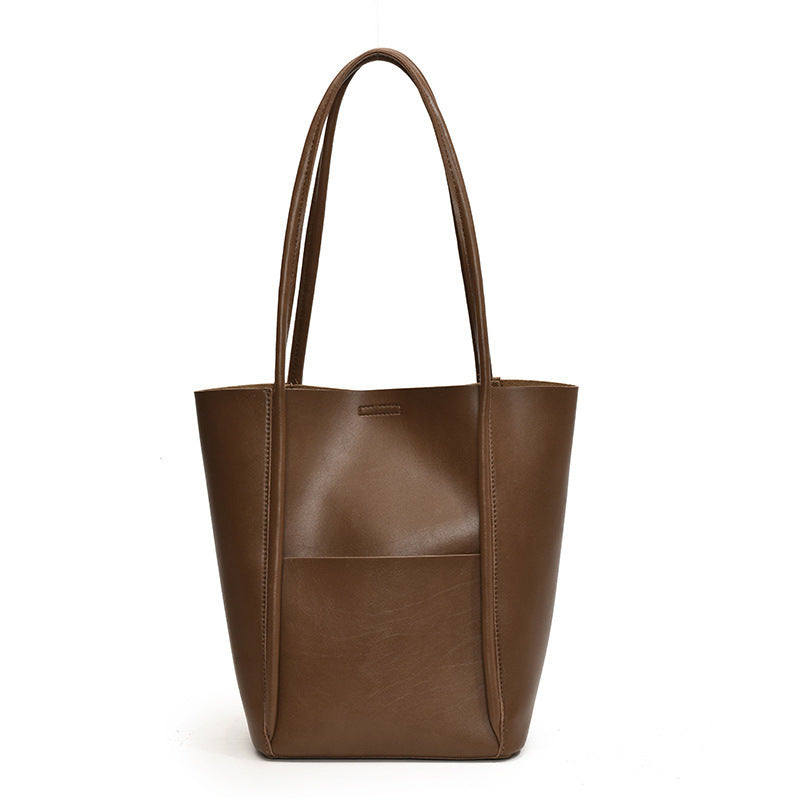 Khaki soft PU leather women's tote bag