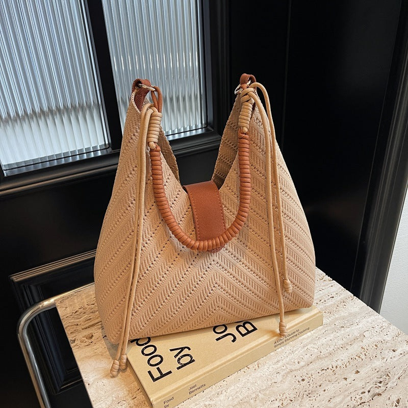 Khaki large capacity commuter shoulder tote in nylon
