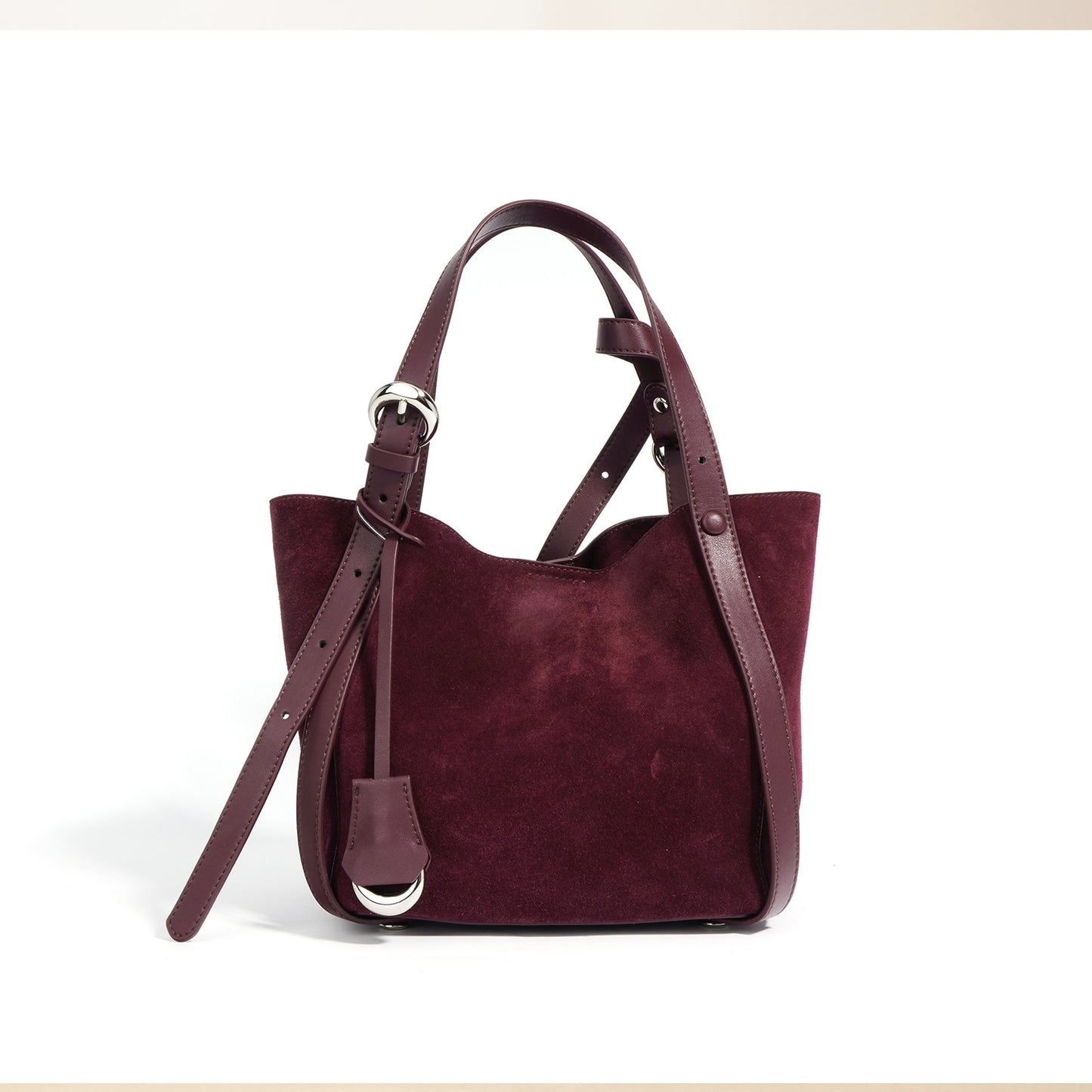 High-capacity cowhide bag in burgundy