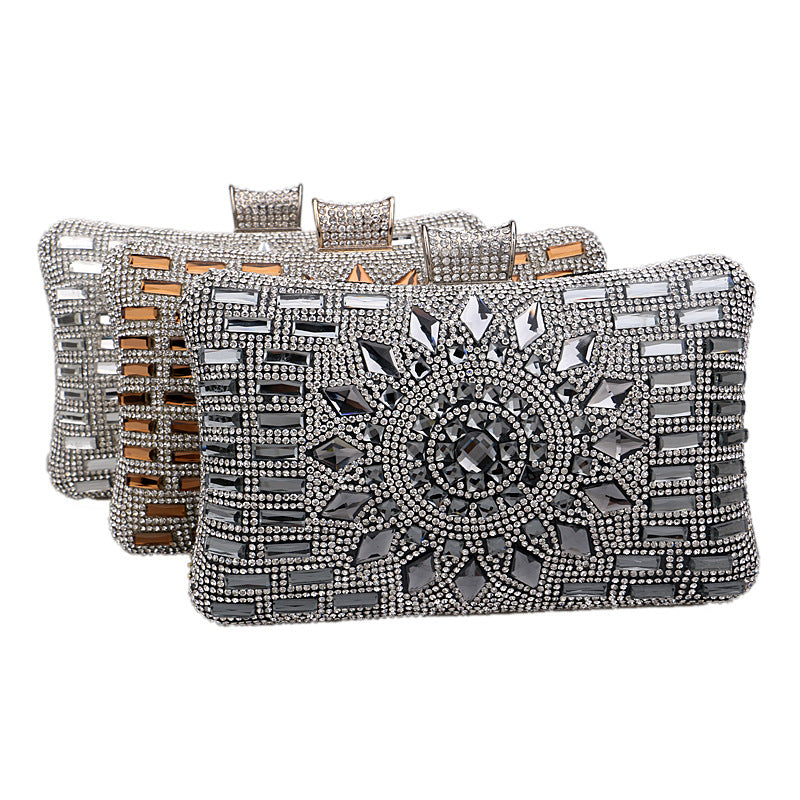 Woman holding Cheongsam-inspired luxury diamond clutch at an event