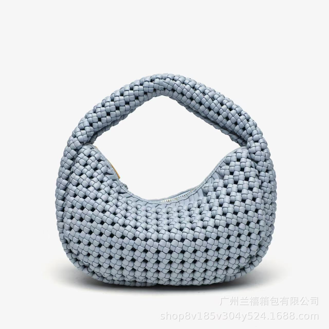Apricot PU leather woven handbag with curved silhouette