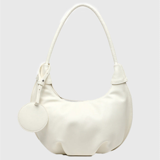 Beige crescent bag in PU leather with mobile and document pockets