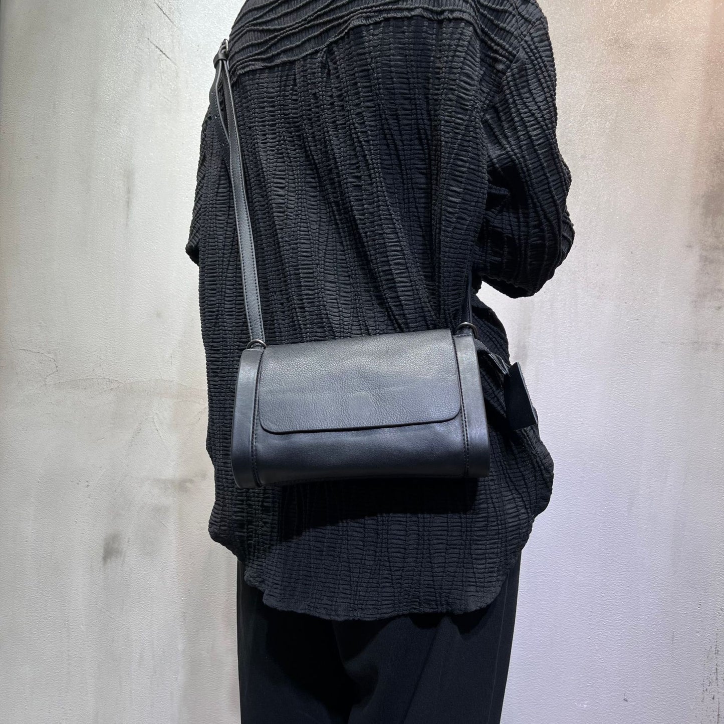 Black genuine leather bag with soft handle