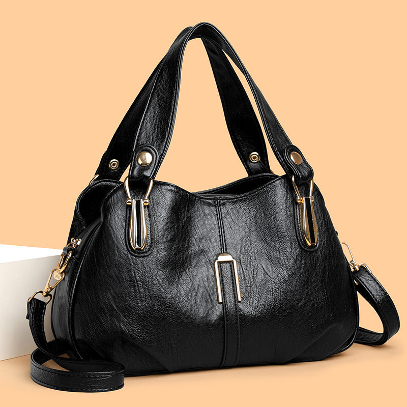 Black PU leather spliced shoulder handbag for daily use