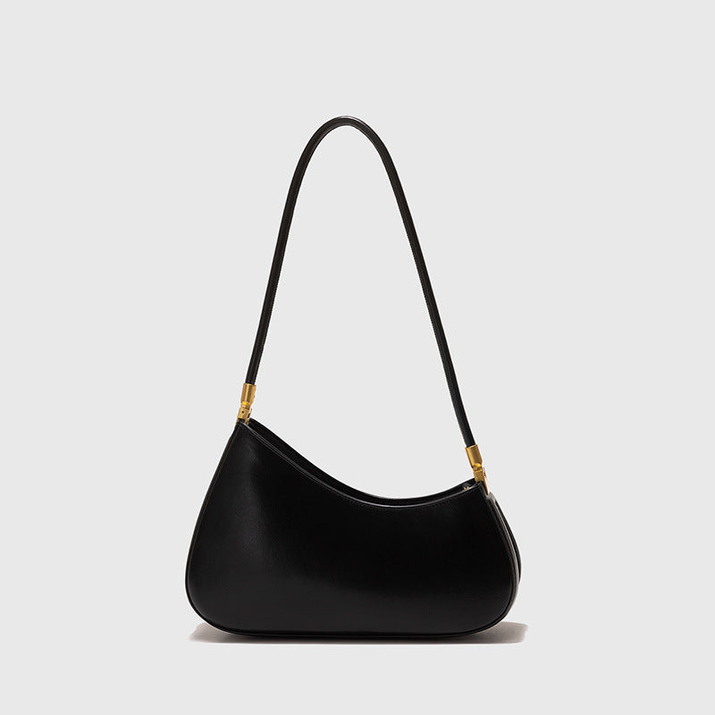 Black retro underarm bag in oval shape with zipper pocket